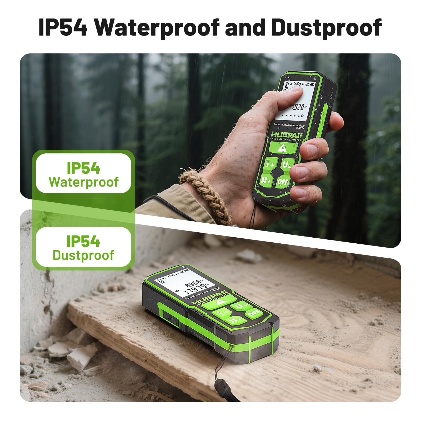 Huepar S120G-BT Télémètre Laser Bluetooth (120 m / 395 ft, Précision ±1,5 mm, Contrôle via App, Surface & Volume)